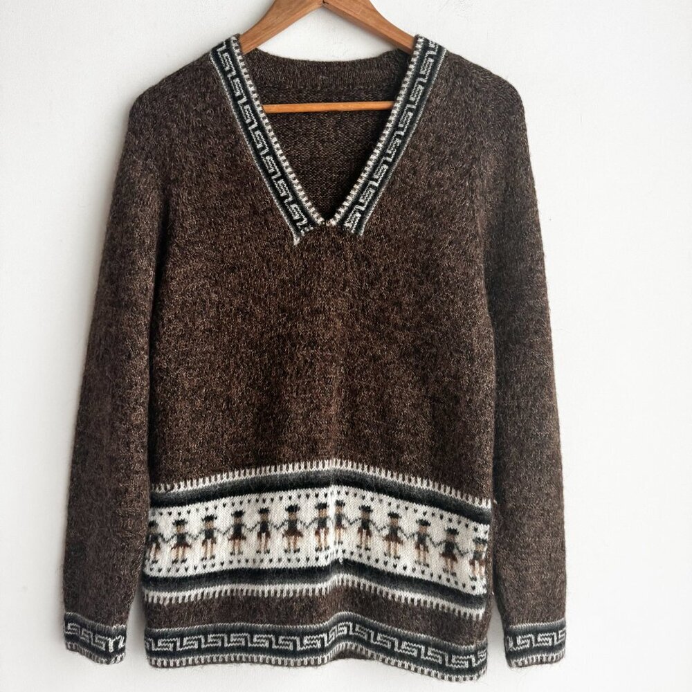 Ethnic Alpaca Wool Blend Handmade Sweater S - Picture 3 of 6